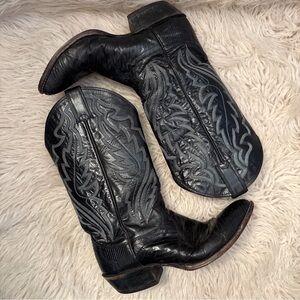 vintage black leather and alligator skin western cowboy boots